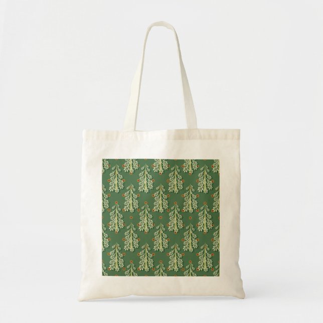 Vintage Christmas Trees Illustration Pattern Tote Bag (Front)
