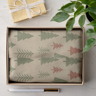 Vintage Christmas Trees Red and Green Nostalgic Tissue Paper