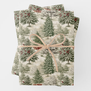 Vintage Christmas Trees Rustic Wrapping Paper Sheet