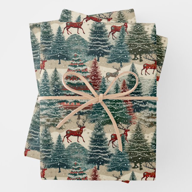 Vintage Christmas Trees  Wrapping Paper Sheet (In situ)