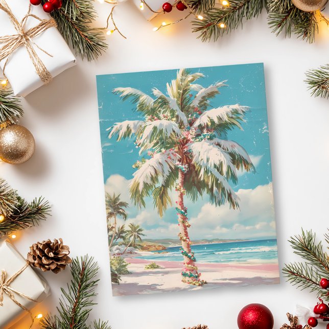 Vintage Christmas Tropical Beach Palm Tree Postcard (Creator Uploaded)