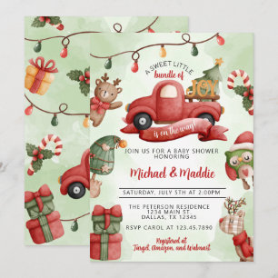 Vintage Christmas Truck Baby Shower Invitation