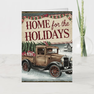 Vintage Christmas Truck Home for the Holidays Foil Greeting Card