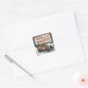 Vintage Christmas Truck Home for the Holidays Square Sticker