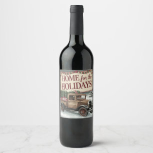 Vintage Christmas Truck Home for the Holidays Wine Label