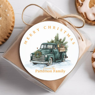 Vintage Christmas Truck Merry Christmas Classic Round Sticker