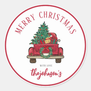 Vintage Christmas Truck Round Stickers