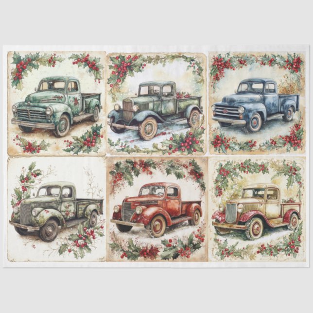 Vintage Christmas Truck Squares Tissue Paper (Front)