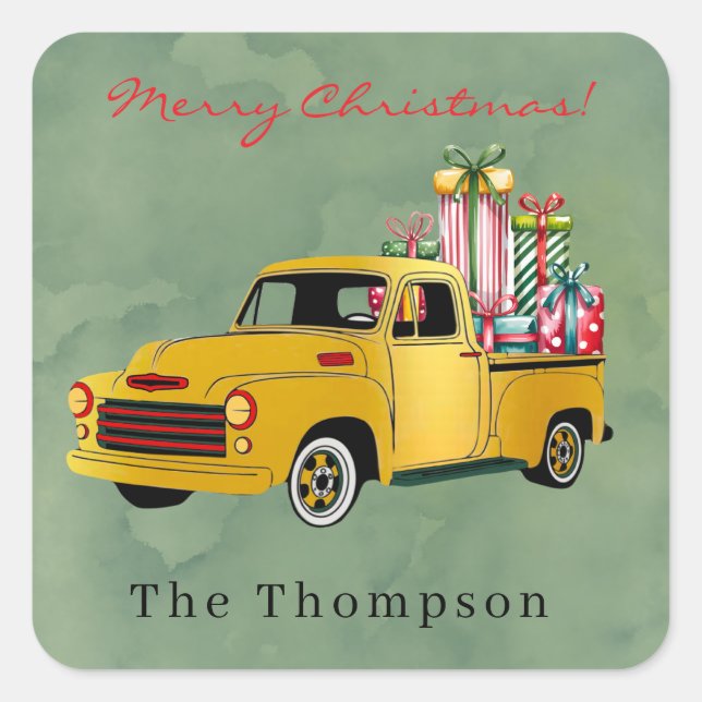 Vintage Christmas Truck Wedding Square Sticker (Front)