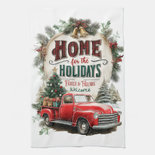 Vintage Christmas Truck Welcome  Tea Towel