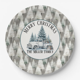 Vintage Christmas Truck with Custom Family Name Paper Plate