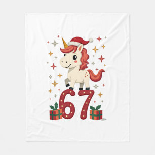 Vintage Christmas Unicorn 67 Cute Holiday Dabbing Fleece Blanket