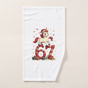 Vintage Christmas Unicorn 67 Cute Holiday Dabbing Hand Towel