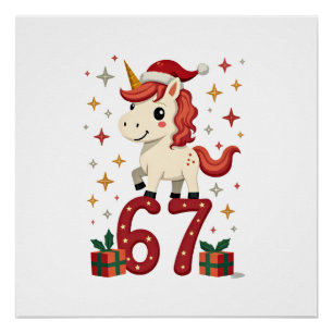 Vintage Christmas Unicorn 67 Cute Holiday Dabbing Poster