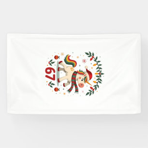 Vintage Christmas Unicorn 6th Birthday Dabbing Gir Banner