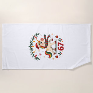 Vintage Christmas Unicorn 6th Birthday Dabbing Gir Beach Towel