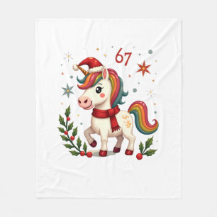 Vintage Christmas Unicorn 6th Birthday Dabbing Gir Fleece Blanket