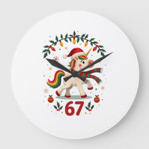 Vintage Christmas Unicorn 6th Birthday Dabbing Gir Large Clock