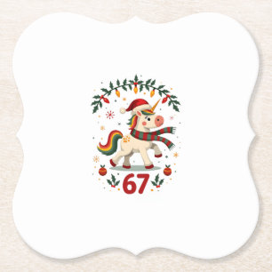 Vintage Christmas Unicorn 6th Birthday Dabbing Gir Paper Coaster