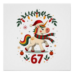 Vintage Christmas Unicorn 6th Birthday Dabbing Gir Poster