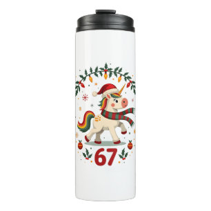 Vintage Christmas Unicorn 6th Birthday Dabbing Gir Thermal Tumbler