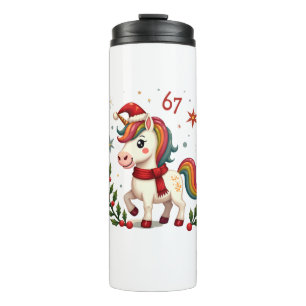 Vintage Christmas Unicorn 6th Birthday Dabbing Gir Thermal Tumbler