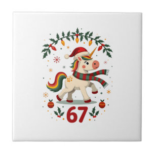 Vintage Christmas Unicorn 6th Birthday Dabbing Gir Tile