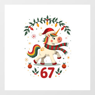 Vintage Christmas Unicorn 6th Birthday Dabbing Gir Window Cling