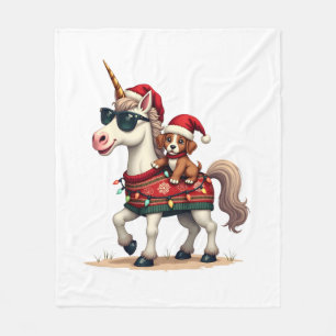 Vintage Christmas Unicorn and Dog Ugly Sweater Sty Fleece Blanket