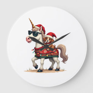 Vintage Christmas Unicorn and Dog Ugly Sweater Sty Large Clock