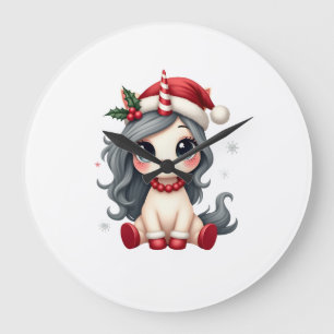 Vintage Christmas Unicorn Girl Cute Holiday Vector Large Clock