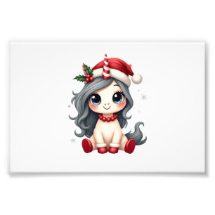 Vintage Christmas Unicorn Girl Cute Holiday Vector Photo Print