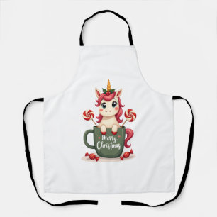 Vintage Christmas Unicorn in Merry Christmas Mug C Apron