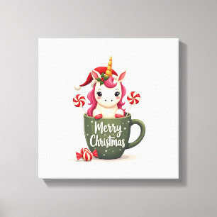 Vintage Christmas Unicorn in Merry Christmas Mug C Canvas Print