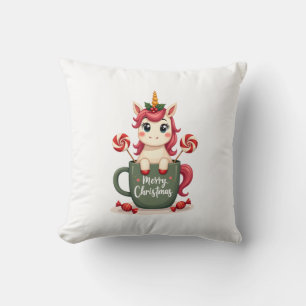 Vintage Christmas Unicorn in Merry Christmas Mug C Cushion