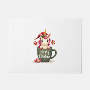 Vintage Christmas Unicorn in Merry Christmas Mug C Doormat