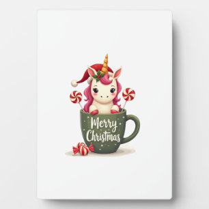 Vintage Christmas Unicorn in Merry Christmas Mug C Plaque
