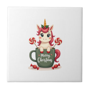 Vintage Christmas Unicorn in Merry Christmas Mug C Tile