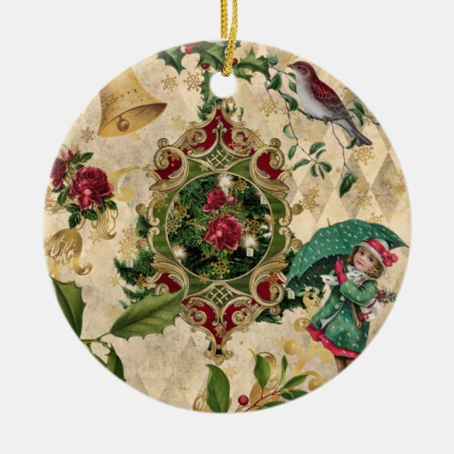 Vintage Christmas Unique Ceramic Ornament (Front)