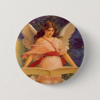 Vintage Christmas, Victorian Angel Reading Bible 6 Cm Round Badge