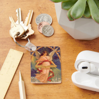 Vintage Christmas, Victorian Angel Reading Bible Key Ring