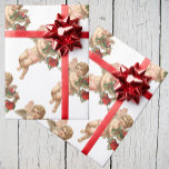 Vintage Christmas, Victorian Angel w Floral Wreath Wrapping Paper<br><div class="desc">Vintage illustration Christmas religious holiday image featuring a cherub with wings holding a floral wreath made from holly,  berries and other red flowers. An antique Victorian die cut to help celebrate the holidays this season.</div>