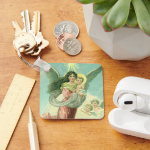 Vintage Christmas, Victorian Angel with Baby Jesus Key Ring