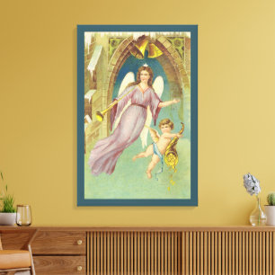 Vintage Christmas, Victorian Angel with Cherub Canvas Print