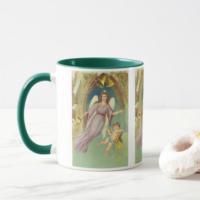 Vintage Christmas, Victorian Angel with Cherub Mug (With Donut)
