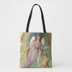 Vintage Christmas, Victorian Angel with Cherub Tote Bag