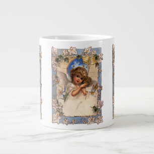 Vintage Christmas, Victorian Angel with Gold Bells Large Coffee Mug