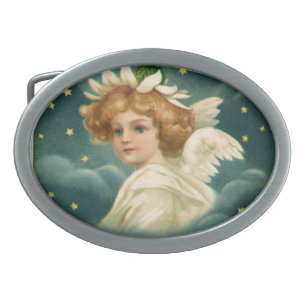 Vintage Christmas, Victorian Angel with Gold Stars Belt Buckle