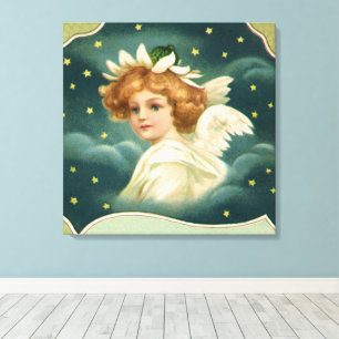 Vintage Christmas, Victorian Angel with Gold Stars Canvas Print