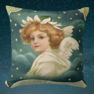 Vintage Christmas, Victorian Angel with Gold Stars Cushion